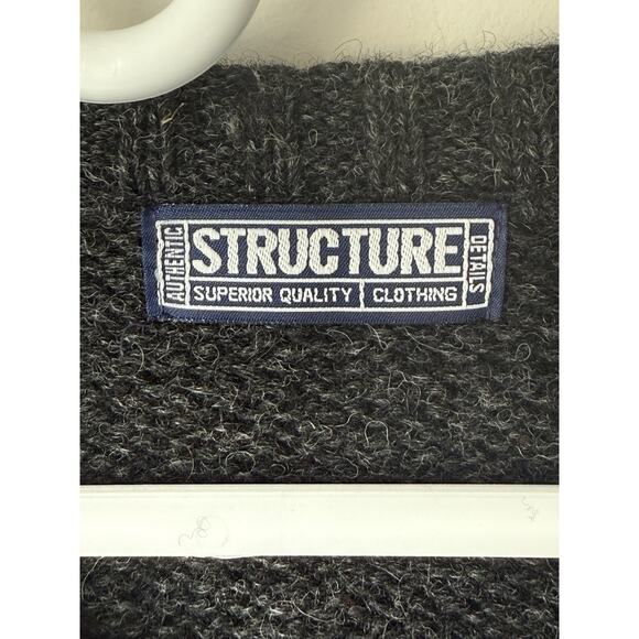 VINTAGE Structure Sweater Men Large Gray Red 100% Wool Nordic Grandpa - Picture 4 of 9